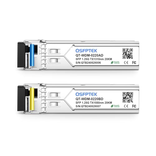 Image of 1.25G SFP Module, 1000Base-BIDI WDM Transceiver, 20KM Simplex LC DDM Tx1310 /Rx1550nm Optical Fiber Transceiver for Cisco GLC-BX-20U, Cisco GLC-BX-20D, Ubiquiti, Mikrotik, D-Link, Supermicro, Netgear
