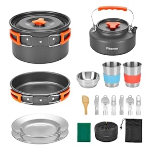 22Pcs Camping Cookware Mess Kit for 2, Lightweight Camping Kitchen Pots and Pans Set, Portable Camping Essentials for Backpacking, Camping Cooking Hiking and Picnic