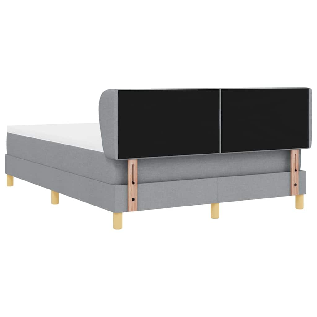Cama con somier con colchón gris claro, 140 x 190 cm, funda de tela, cabecero ajustable, marco de madera estable, núcleo de muelles ensacados para parejas, dormitorio moderno