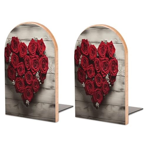 Sujetalibros de madera con rosas rojas soporte grande para libros 2