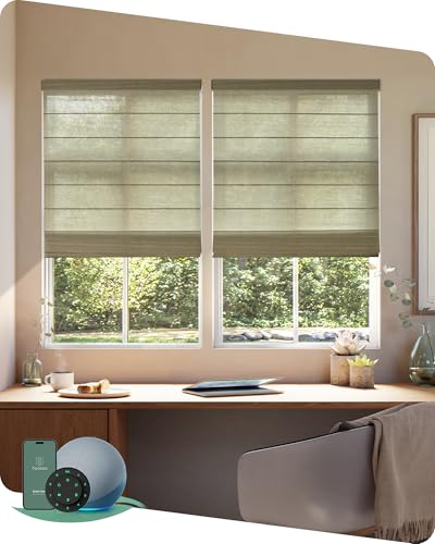 Yoolax Motorized Roman Shades with Remote, Smart Roman Shades for Indoor Windows, Automatic Blinds Compatible with Alexa Google Home, APP Control, Custom Size (Woven Dune)
