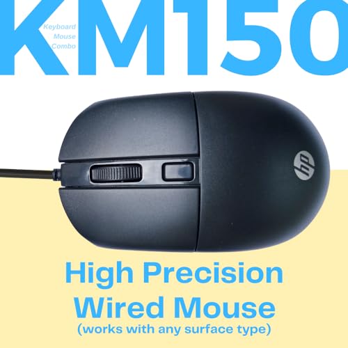 Image of HP KM150 Wired Keyboard and Mouse Combo Full-Size Keyboard, 1600 DPI Ergonomic Optical Sensor Mouse, Instant USB Plug-and-Play, 12 Shortcut Keys, Adjustable Slope Keyboard (3-Years Warranty)
