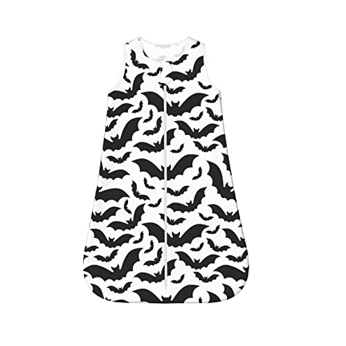 Image of OLGCZM Spooky Halloween Bats Black Baby Unisex Baby Cotton Sleeveless Wearable Sleeping Bag, Sack, Blanket, 6-12 Months Large