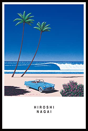 トライエックス ポスター 永井博/BLUE CAR AND THE BEACH+アルミフレームブラック・セット 92×61.5cm TX-1856B 日本製