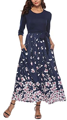 HOOYON Women's Casual Floral Printed Long Maxi Dress with Pockets
