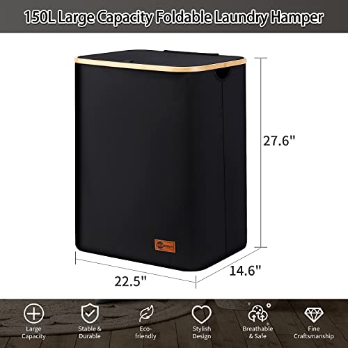 Dofasayi Laundry Hamper, Laundry Basket With Lid - 150L Dirty Clothes Hamper With Removable Bag - Tall Laundry Bin With Lid - Bathroom, Dorm, Large Hamper For Laundry With Lid, Black #TOP2