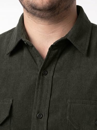 Image of Urbano Plus Men's Corduroy Full Sleeve Regular Fit Solid Overshirt with Utility Pockets