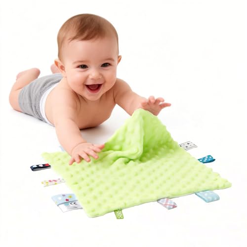 Image of CREVENT Soft Baby Lovey Security Blanket, Small Plush Comfort Blanket for Baby Girls, Sensory Soothing Toy, Newborn, 10 inch x 10 inch 4pcs