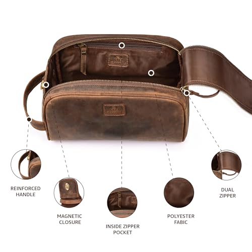 King-Size Premium Leather Toiletry Travel Pouch – Handcrafted Vintage Dopp Kit Bag with Waterproof Lining, Spacious Design for Travel Essentials, Elegant Brown Finish 5