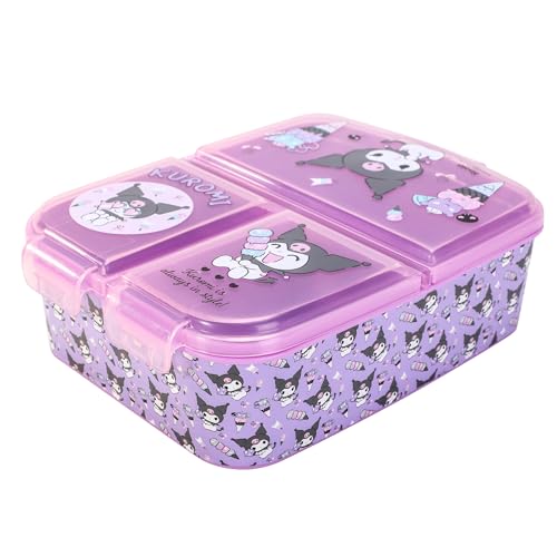 Kuromi Kids Childrens Multi Compartment Rectangular School Travel Lunch Food Box Sandwich Bento Container, BPA Free