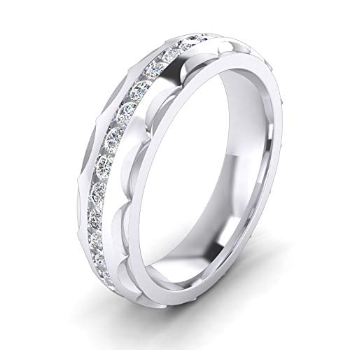 Unisex Comfort Fit Sterling Silver 5mm Domed Simulated Diamond Full Eternity Ring Patterned Wedding Band (9)