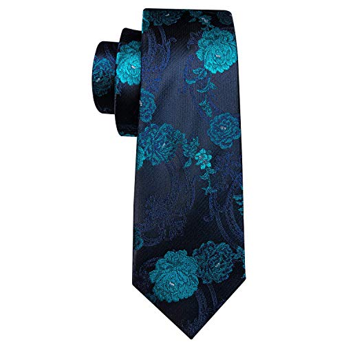 Image of Barry.Wang Flower Ties for Men Handkerchief Cufflinks Set Wedding Necktie Set Party