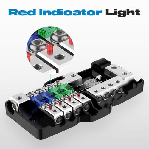 Image of KMH Universal Fuse Power Distribution Block with Ground | 4 Way AWG Gauge Audio Splitter with 60A Mini ANL Fuse Holder | Car Accessories High Strength Safe Audio Boat Auto Stereo Amplifier