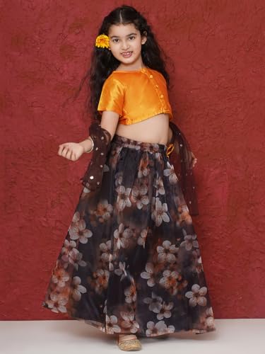 Image of AJ DEZINES Kids Ethnic Wear Silk Blend Organza Floral Printed Lehenga Choli for Girls With Dupatta