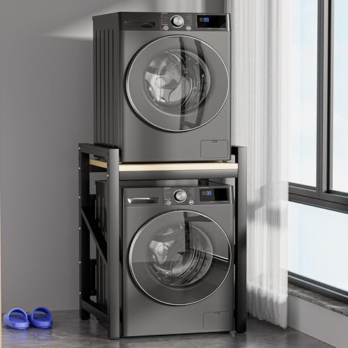 TTVACVX Over The Washer and Dryer Storage Shelf, Widen & 3 Height Adjustable Stacking Rack, Space Saver Washer Dryer Stacking Kit, Thicker Metal Washer Shelf for within 29.5' width (Black, 29.5 Inch)