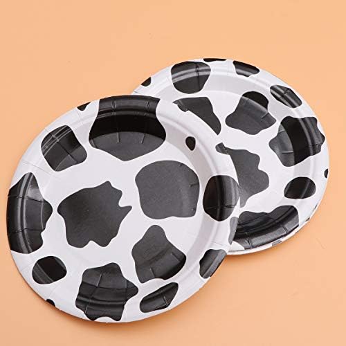 Amosfun Cow Theme Disposable Tableware Paper Cup Plates Napkins Set Printing Balloons and Pennant Dinnerware and Straw Set Kids Birthday Party Supplies Birthday Decoration