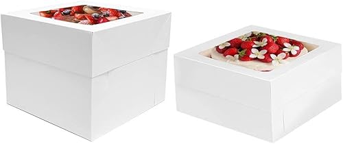 6 cajas para pasteles de 10 x 10 x 8 pulgadas, 10 x 10 x 5 pulgadas, con ventanas grandes en 2 tamaños, contenedor alto de almacenamiento de