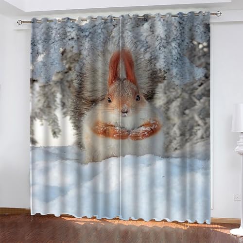 KaiHeBeding Cortinas Dormitorio Lindo Cortinas Salon Ardilla, Cortina con Ojal para Decorar de la Oficina en el Hogar 2 Piezas 140An x 160Al, Protección de la Intimidad Protección Solar