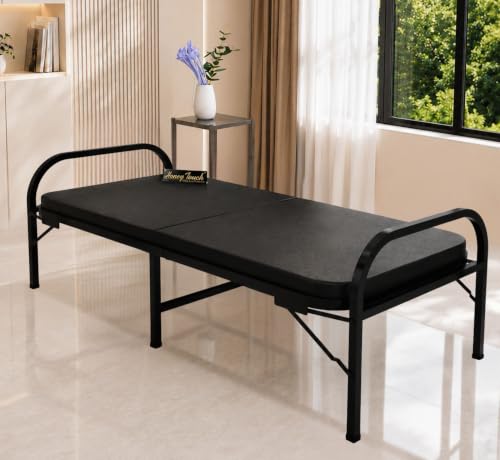 Image of Honey Touch Atlas Folding Bed Single with Double Layer Mattress | No Assembly Required | Foldable Bed for Sleeping /Guests /Rented Apartments /Bedroom (2.5ft x 6ft, Black)