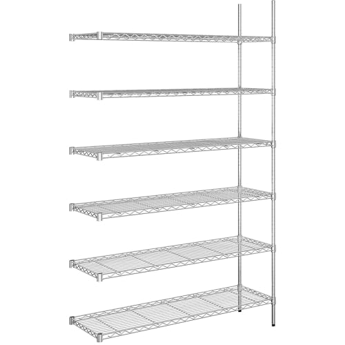 kaiserkraft | Stahldraht-Gitterregal | verchromt | Fachlast 100 kg | BxT 1220 x 460 mm | Anbauregal | Höhe 2180 mm | 6 Fachböden