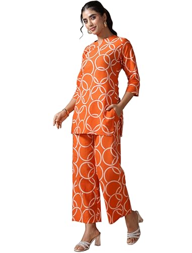 Image of Pinkmint Women's Pure Cotton Co Ord Set l Kurta Sets for Women |Kurta Sets| Printed Kurta with Pant l Stylish Pocket & 3 /4 Sleeve Women Co-ord Set (Avaiable in Plus size)