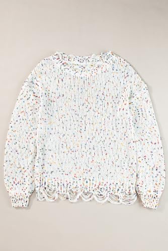 Stylish Long Sleeve Sweater: White with Colorful Confetti Knit4
