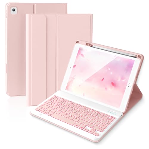 Abeifan Ipad Keyboard Case For New Ipad 10.2 Inch 9Th Gen 8Th Gen 7Th Gen 2019 Tablet With Wireless Keyboard - Smart Detachable Bluetooth Keyboard With Pencil Holder Support Auto Wake/Sleep Pink