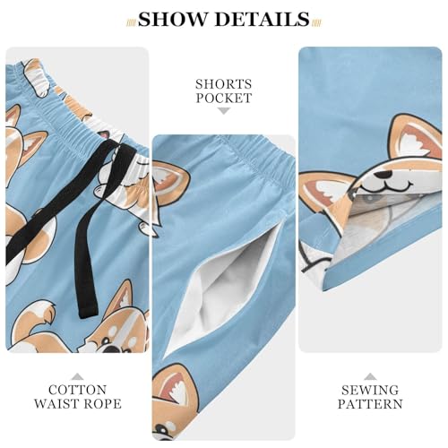 Pajama Shorts for Men, Men's Pajama Bottoms Sleepwear Cute Corgi4