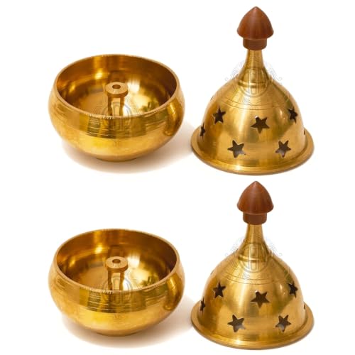 Image of Brass Diya Pure Brass Traditional Oil Puja Lamp for Temple, Mandir, Festival Decoration, Home Decor & Diwali Gift (Star Dome, Set of 2)