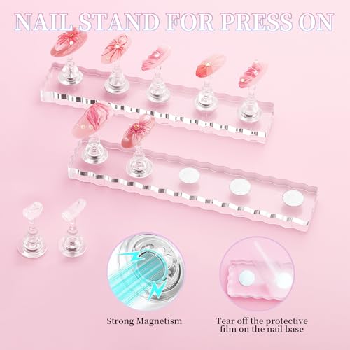 Image of 50 PCS Nails Packaging Bags with Nail Stand for Fake Nail, Holographic Press On Nail Storage Container Nail Art Kit for Diy Design,Nail Cardboards with 2 Double-sided Adhesive Tape Salon Home