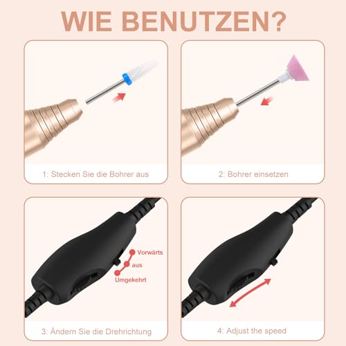 FOLAI Elektrische Nagelfräser, Maniküre Pediküre Set Nagelfeile Elektrisch, Profi Nagelfräser für Gelnägel, Acryl Gelnägel, Kallus Entfernen,Nagelhaut Shellac Nagel, Geschenke für Frauen, Mama（Gold）