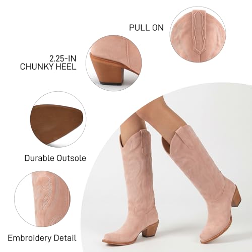 Image of Women's Mid Calf Cowboy Boots Western Pointed Toe Embroidered Boots
