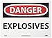 NMC D435RB OSHA Sign, Legend "DANGER - EXPLOSIVES", 14" Length x 10" Height, Rigid Plastic, Black/Red on White