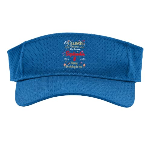 A Queen was Born on September 8 September 8th Birthday Sport Sun Visor, Adult, One Size, Royal Blue