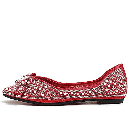 Image of Flats Shoes Women Rhinestone Square Fashion Ballet Flats Wedding Flats for Women Comfortable Slip on Low Heel Dress Shoes