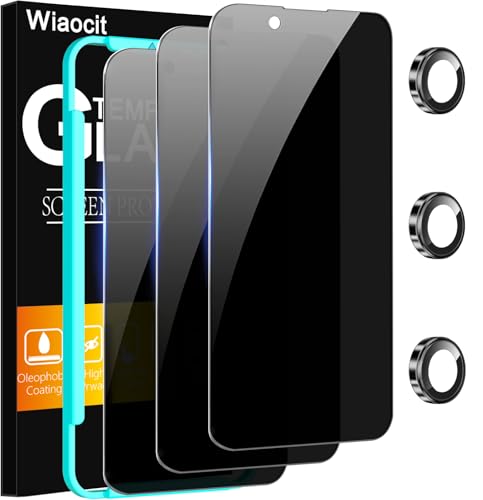 Wiaocit 3 Pack Tempered Glass Privacy Screen Protector for iPhone 16e/iPhone 17e with 3 Pack Camera Lens Protector 9H Hardness Bubble Free Case Friendly