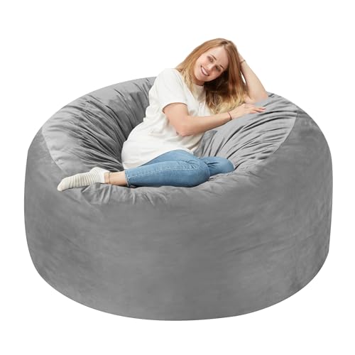 Homguava 3FT Bean Bag Chair: 3' Bean Bags with Memory Foam Filled, Large Beanbag Chairs Soft Sofa with Dutch Velet Cover-Light Grey