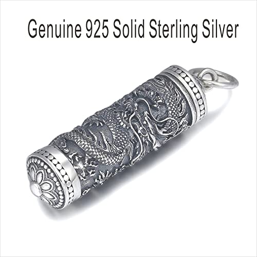 Genuine Solid 925 Sterling Silver Dragon Round Case Pendant Necklace-Father's Day Gift For Men, Him, Dad , Father , Husband, Black , Silver #TOP6