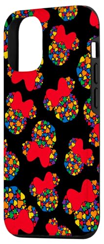 Coque iPhone 12 Minnie Mouse Rainbow Coeurs Look Tendance Disney Noir