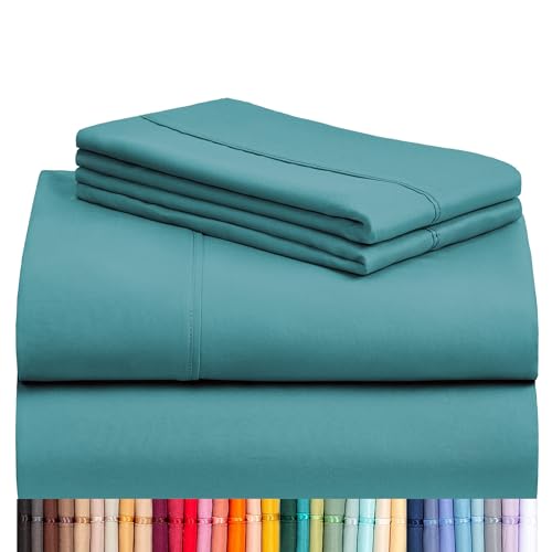Image of LuxClub 4 PC Queen Sheet Set, Breathable Luxury Bed Sheets, Deep Pockets 18 inch Wrinkle Free Cooling Sheets Machine Washable Hotel Bedding Silky Soft - Teal Queen