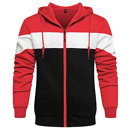Image of DUOFIER Men's Hoodies Zip Front Sweatshirt Color Blocking Hooded