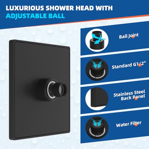 Hibbent cUPC Certified Thickness Metal 6'' Rain Shower Head, Matte Black - image 2