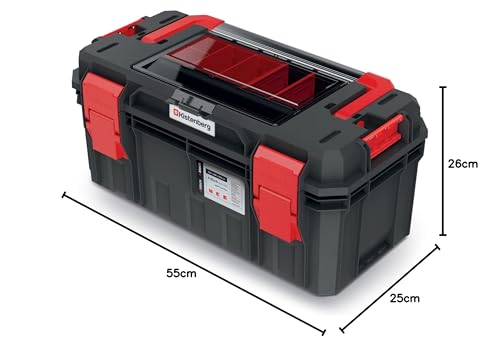 Foto von Kistenberg Werkzeugkiste Werkzeugkoffer Werkzeugkasten Werkstattkiste Toolbox Organizer im Deckel mit Boxen und Trennwänden, wasser- /staubdicht, Kunststoff S-Block Pro Abmessungen: 550 x 280 x 264 mm