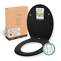 BENKSTEIN Premium Toilettendeckel antibakteriell oval schwarz - Duroplast Klodeckel mit Quick-Release-Funktion und Softclose Absenkautomatik - Toilettensitz aus rostfreiem Edelstahl abnehmbar WC Sitz