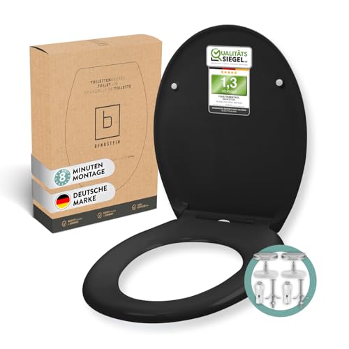 BENKSTEIN Premium Toilettendeckel antibakteriell oval schwarz - Duroplast Klodeckel mit Quick-Release-Funktion und Softclose Absenkautomatik - Toilettensitz aus rostfreiem Edelstahl abnehmbar WC Sitz