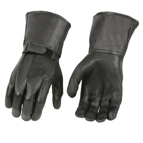 Milwaukee Leather SH864 Men's Black Deerskin Unlined OR Thermal Lined Gauntlet Gloves Available (Large, Unlined)