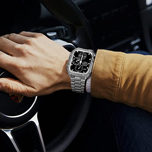Cagos Stainless Steel Band With Case Compatible With Apple Watch Ultra Band 49Mm 45Mm 44Mm Series 8/7/6/5/4/Se, Rugged Metal Iwatch Bands Cool Strap With Protective Bumper Cover For Men Women, 45Mm Silver #TOP4