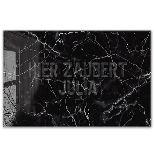 ®timalo Herdabdeckplatte personalisiert mit Namen | 80 x 52 cm Marmor schwarz | einteilig | 4mm ESG-Glas Ceranfeldabdeckung, Glasplatte, Schneidebrett, Abdeckplatte