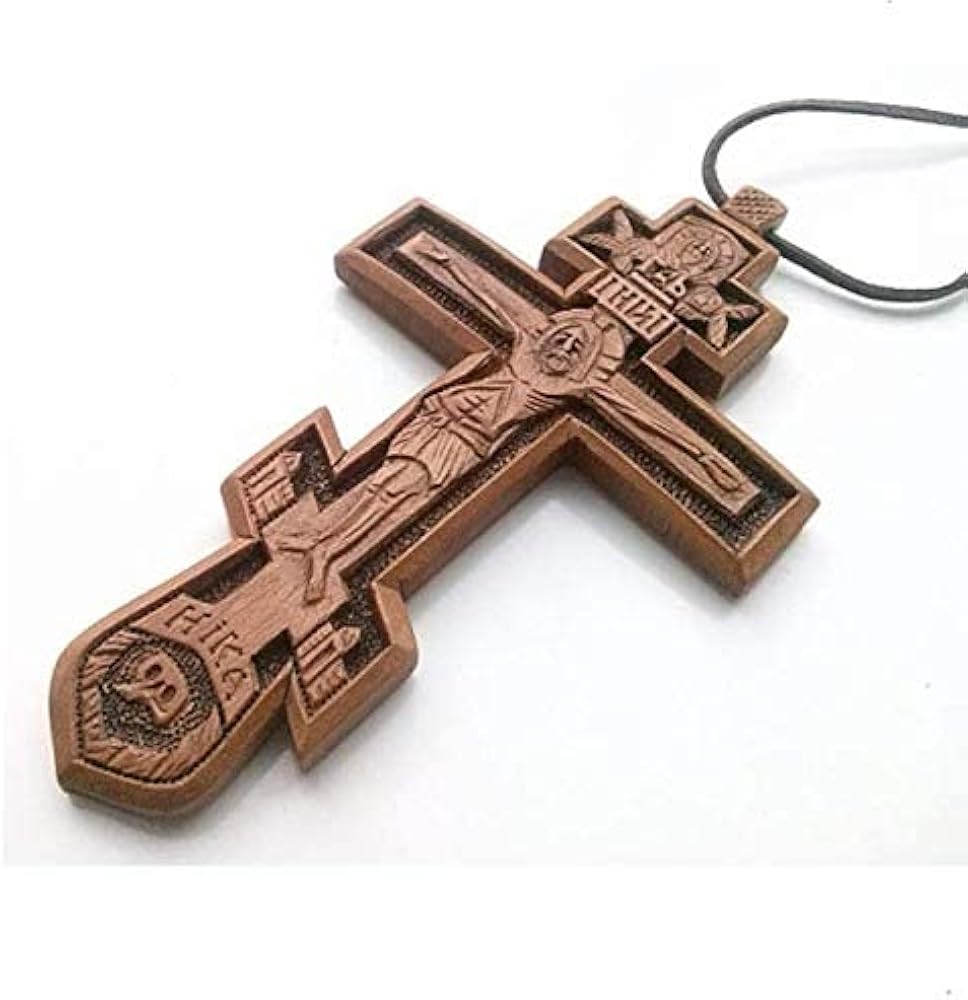 Exclusive Orthodox Pectoral Neck Cross Wooden Handmade Crucifix