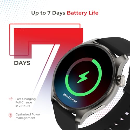 Image of Nervfit Orion S1 1.43 inch TrueColor+AMOLED+AOD, Functional Crown Control, Bluetooth Calling, AI Voice Assistant, IP68 Waterproof, Heart Rate & SpO2 Monitor, & 100+ Sports Modes (Midnight Black Silicone)